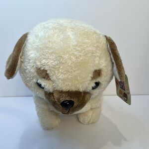 Mameshiba PUG dog Brothers Big Plush Doll 14" Stuffed Toy Tan purple scarf Japan